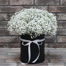 Цветочная композиция из Гипсофила в шляпной коробке в Советске Кировской области